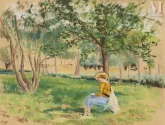 Paul MAZE (Le Havre 1887 - West Sussex 1979)-Femme à la lecture dans un parc-img1