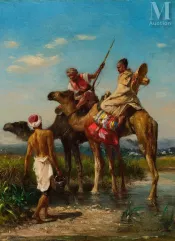 Georges WASHINGTON (Marseille 1827 - Douarnenez 1901)-Conversation de chamelier-img1