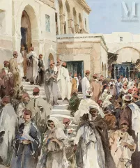 Isidore Van MENS ( Pays-Bas,1890 - 1985 )-Sortie des fidèles de la Zitouna (1948)-img1