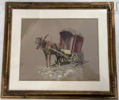 Edouard DOIGNEAU (Nemours 1865 - Paris 1954)-Cheval et calèche-img1