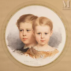 Edouard DUBUFE (Paris 1819- Versailles 1883)-Portrait de Jacques Emile Blanche et son frère, 1869-img1