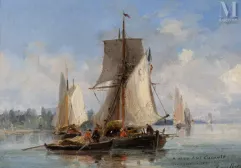 Gaston ROULLET (1847-1925)-Voiliers en mer par beau temps-img1