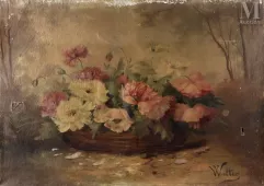 Ecole FRANCAISE du XIXème siècle-Bouquet de fleurs en jardinière-img1