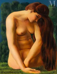 Moïse KISLING (Cracovie 1891 - Sanary sur Mer 1953)-Nu assis sur l’herbe-img1