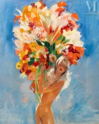 Jean Gabriel DOMERGUE (Bordeaux 1899-Paris 1962)-Femme au bouquet-img1
