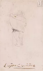 Eugène CARRIERE (Gournay 1849 - Paris 1906)-Homme de dos, portant une hotte-img1