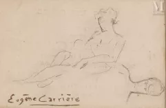 Eugène CARRIERE (Gournay 1849 - Paris 1906)-Femme et homme alité-img1