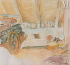 Jacques TRUPHEMUS (Grenoble 1922-2017)-Cariole dans la grange-img1