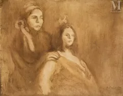 Eugène CARRIERE (Gournay 1849 - Paris 1906)-Femme et fillette-img1