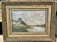 Jules ROZIER (Paris 1821- Versailles 1882)-Barque au bord de l'eau-img1