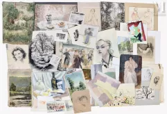 Fort lot de + de 40 aquarelles, huiles, lithographies, dessins...--img1