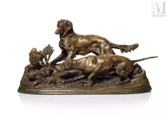 Pierre-Jules MENE (1810-1879)-Le lever de perdrix, setter et braque à l'arrêt-img1