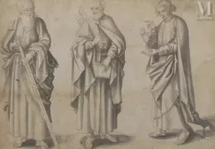 École allemande du XVIème siècle-Feuille d’études avec les figures de saint Jean, saint Pierre et saint Paul, portant leurs attributs-img1