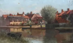 École du NORD de la fin du XIXème siècle - début du XXème siècle-Village au bord de l'eau-img1