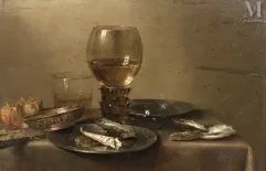 Willem Claesz HEDA (Haarlem 1594 - 1680)-Nature morte au rohmer, huitres et au verre de vin-img1