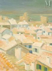 Bernard DAYDE (Paris 1921 - 1986)-Les toits d'Aigues-Mortes-img1