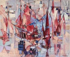 Claude SCHURR (1921-2014)-Voiliers et reflets dans le port-img1