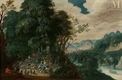 Attribué à Abraham GOVAERTS (1589-1626)-Chasse au faucon dans un paysage boisé-img1