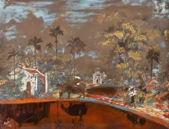 Ⓟ NGUYEN HUYEN (1915-1984)-Village au bord du lac, 1953-img1