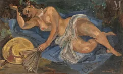 André PLANSON (La Ferté sous Jouarre 1898-1981)-Le modèle à l'éventail et au chapeau de paille-img1