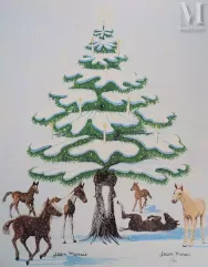 Jean MARAIS-"Sapin de Noel enneigé et Chevaux "-img1