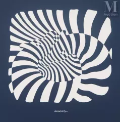 Victor VASARELY-"Zèbres sur fond bleu, 1975 "-img1