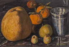 Gustave CARIOT (Paris 1872 - 1950)-Nature morte, fruits petits et gros, 1928-img1
