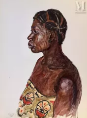 Gustave HERVIGO (1896-1993)  Peintre officiel de la Marine - Aquarelle-"Femme en buste" -img1