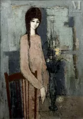 Philippe GRISEL (1930-1998)-Fille au bouquet de fleurs-img1