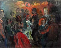 Madeleine FLASCHNER (1933-2022)-Les danseurs dans une soirée-img1