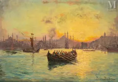 François - Léon PRIEUR-BARDIN (1870 - 1939)-Vue du Bosphore et la Corne d'or, 1904-img1