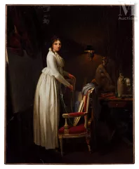 Ecole FRANCAISE vers 1800, atelier de Louis Léopold Boilly-La Femme de l'artiste dans l'atelier-img1
