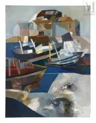 Jacqueline VERDET (1931-2023)-Bateaux près de la côte-img1