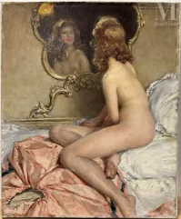 Auguste LEROUX (Paris 1871 - 1954)-Femme au miroir-img1
