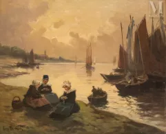 Henri BARNOIN (Paris 1882 - 1940)-Les bretonnes sur le port-img1
