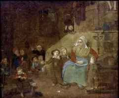 Ecole HOLLANDAISE du XIXème siècle-Les jeunes enfants dans l'Auberge-img1