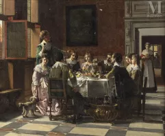 Franz MOORMANS (Rotterdam 1832 - Paris 1893)-Scène de fête ou réunion de famille-img1