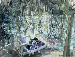 Ecole FRANÇAISE du XXème siècle-Le fauteuil de jardin sous le saule-pleureur-img1