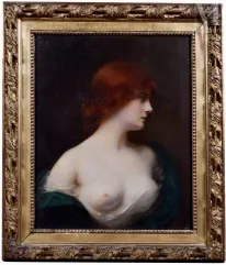 Henri RONDEL (1857-1919)-Portrait de femme aux seins nus-img1