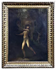 Ecole CONTEMPORAINE du XXème siècle-Femmes nues jouant du tambourin en forêt-img1