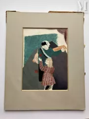 Ecole française du XXème siècle-Le joueur de mandoline et la petite jongleuse-img1