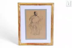 Attribué à Paul DELAROCHE (1797-1859) Dessin-"Joueur de guitare"-img1