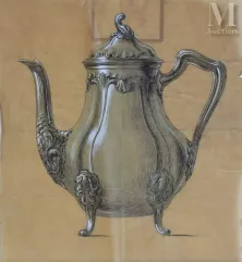 TÉTARD Frères : cinq dessins. 19ème siècle. Orfèvres argentiers-"Ecusson et plateau" et "Théières et plateau"-img1