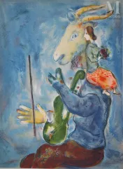 Marc CHAGALL (1887-1985) Lithographie-Chèvre musicienne et femme au bouquet (Printemps), 1938-img1