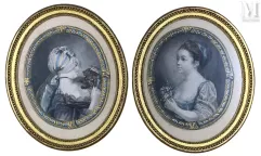 D'après Louis-Marin BONNET (1736-1793)-Paire de portraits de jeune femme de profil-img1