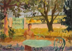 Jean AUJAME (Aubusson 1905 - Chevilly 1965)-Soir au jardin, 1955-img1