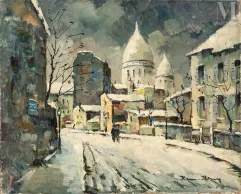 Henri STENN (1903-1993)-Rue de l’abreuvoir sous la neige, Montmartre-img1