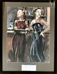 Raymond FEUILLATE ( Neuilly-sur-Seine,1901 - 1971 )-Scène de maison close à Alger-img1