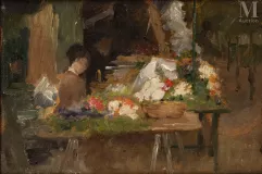 Ernest QUOST (Avallon 1842 - 1931 Paris)-La marchande de fleurs-img1