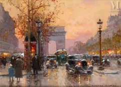 Edouard CORTES (Lagny sur Marne 1882 - 1969)-L'Arc de Triomphe et les Champs-Élysées, 1937-img1